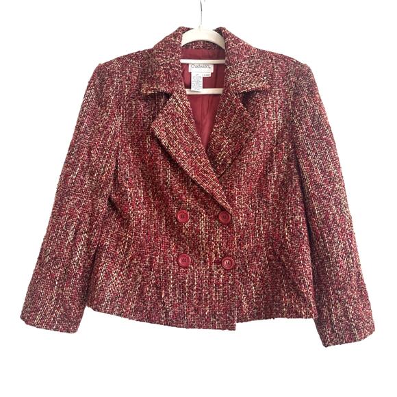 Chadwick’s Deep Red with Tan Tweed Button Closure Wool Blend Dress Blazer - Picture 1 of 8
